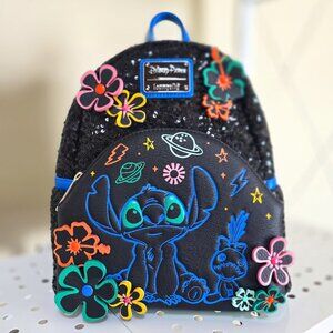 Disney Parks Loungefly Mini Backpack - Stitch 626 Day - Black Sequin